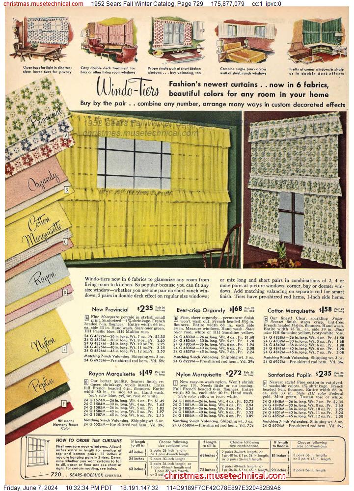 1952 Sears Fall Winter Catalog, Page 729
