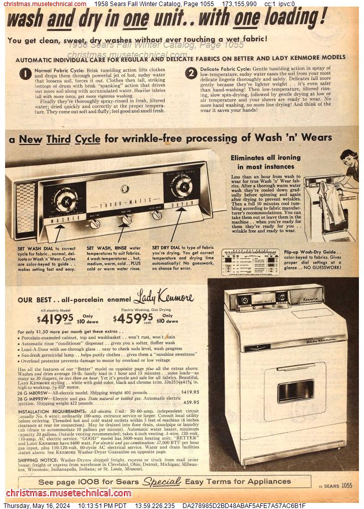 1958 Sears Fall Winter Catalog, Page 1055