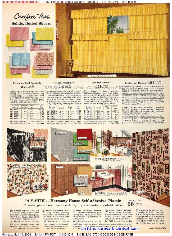 1959 Sears Fall Winter Catalog, Page 839