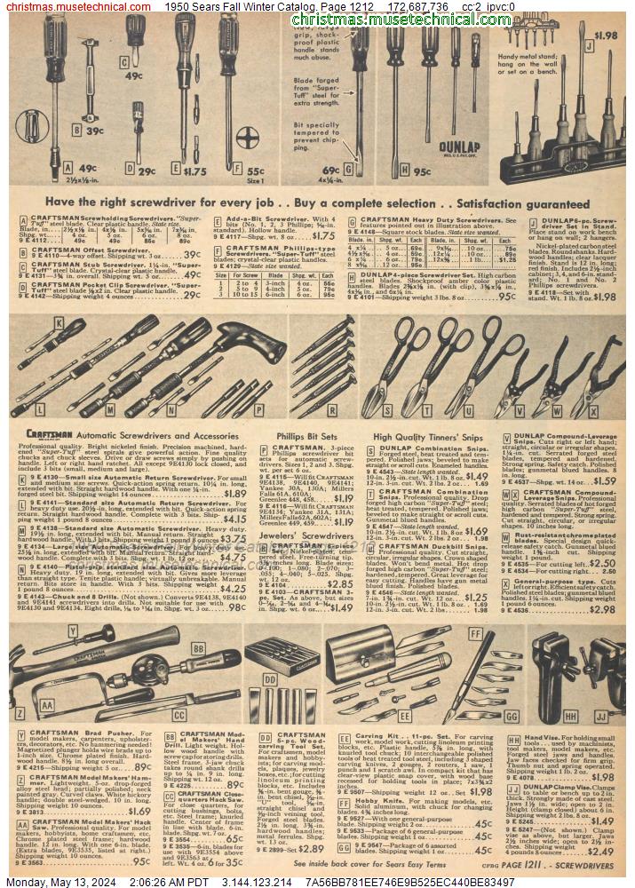 1950 Sears Fall Winter Catalog, Page 1212