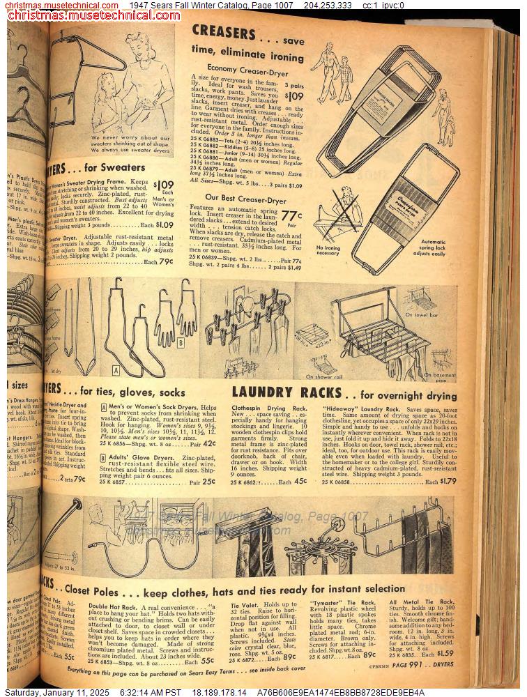 1947 Sears Fall Winter Catalog, Page 1007