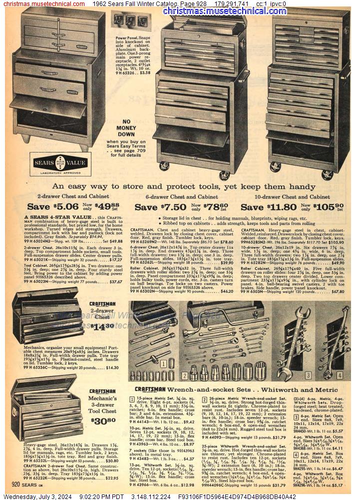 1962 Sears Fall Winter Catalog, Page 928