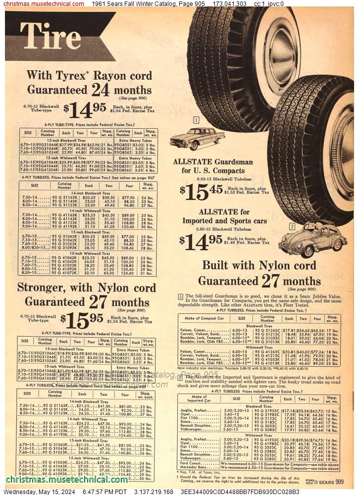 1961 Sears Fall Winter Catalog, Page 905