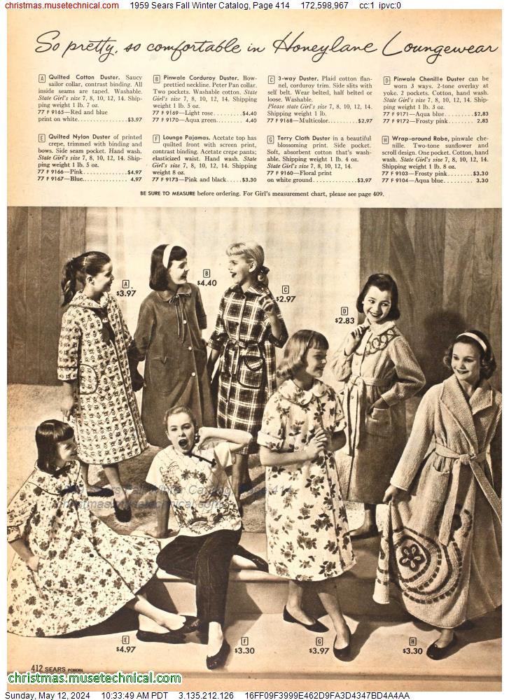 1959 Sears Fall Winter Catalog, Page 414