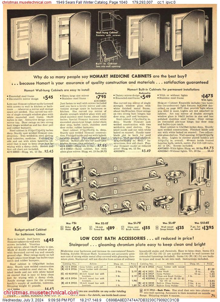1949 Sears Fall Winter Catalog, Page 1040