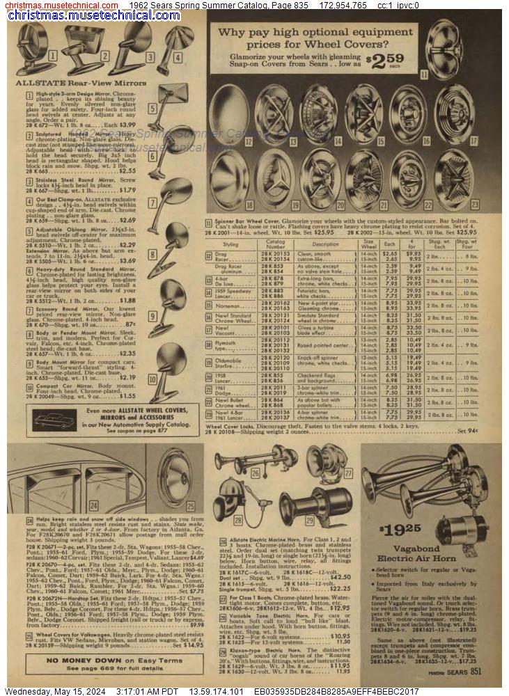 1962 Sears Spring Summer Catalog, Page 835