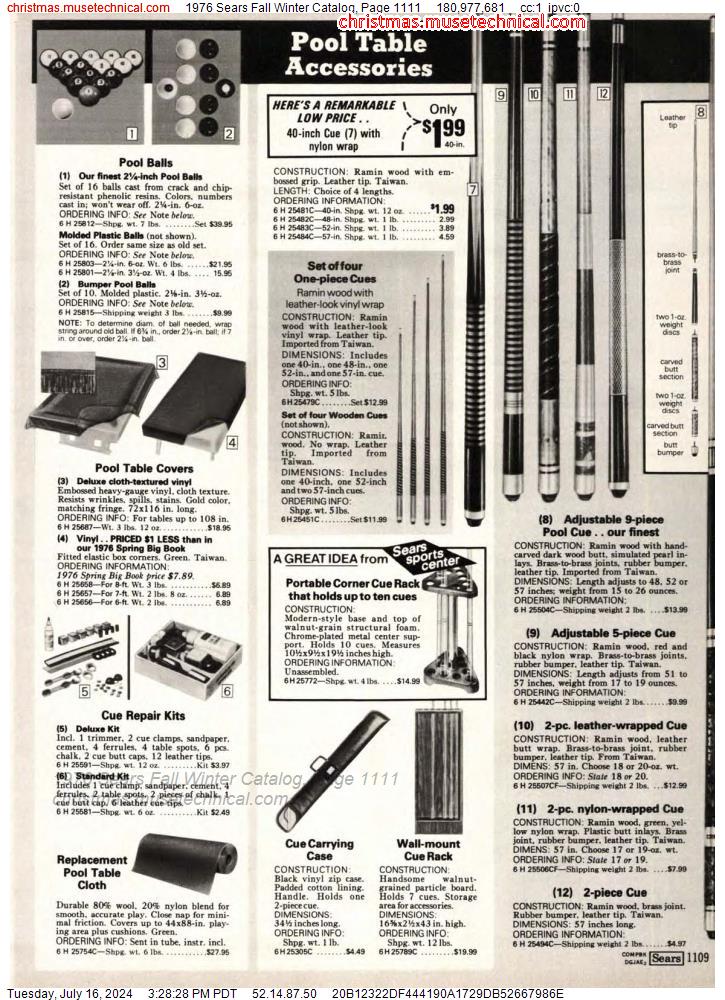 1976 Sears Fall Winter Catalog, Page 1111