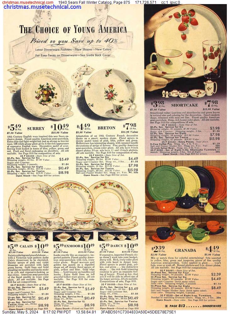 1940 Sears Fall Winter Catalog, Page 875