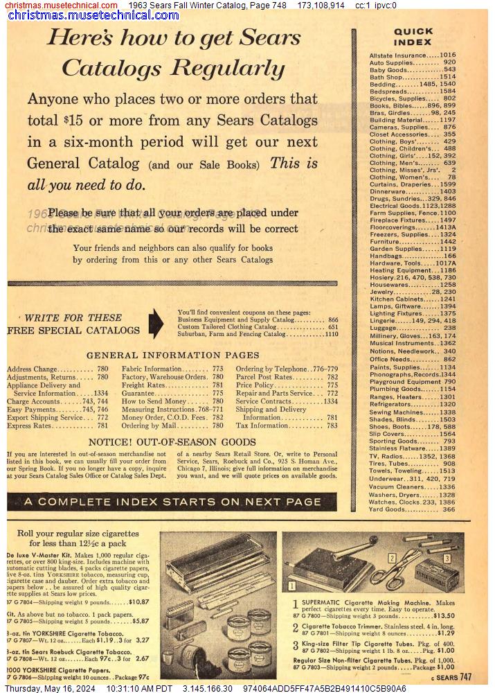 1963 Sears Fall Winter Catalog, Page 748