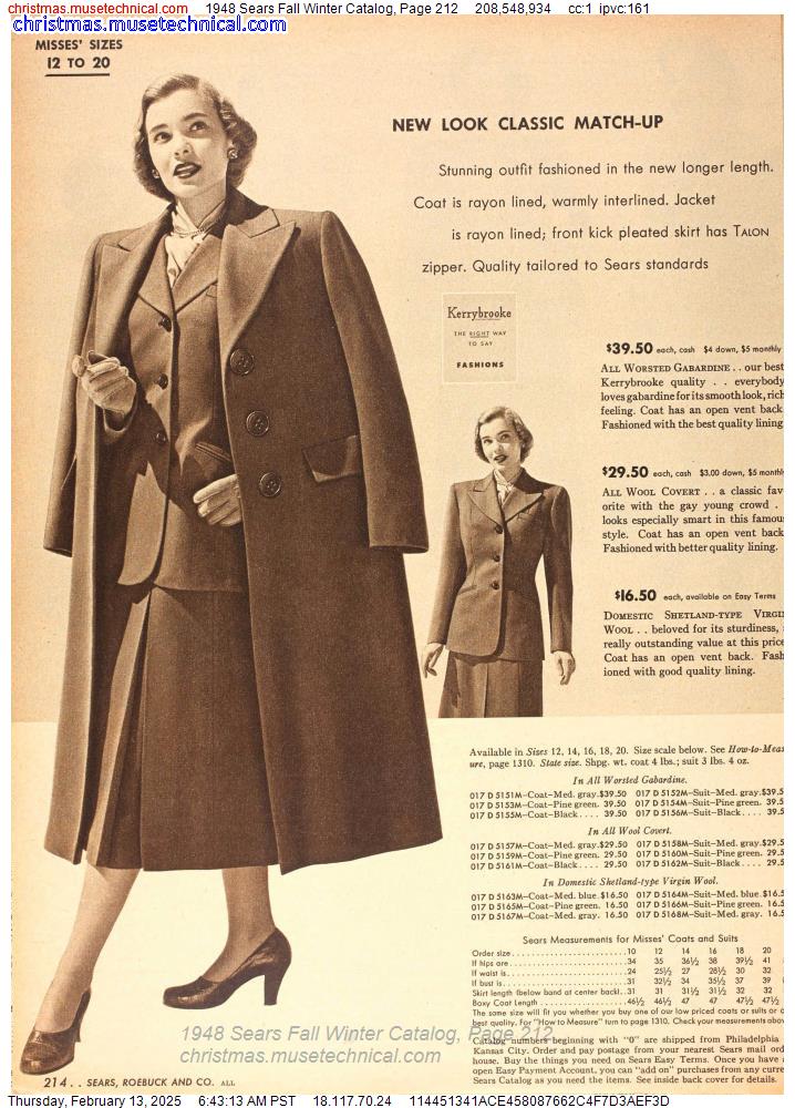 1948 Sears Fall Winter Catalog, Page 212