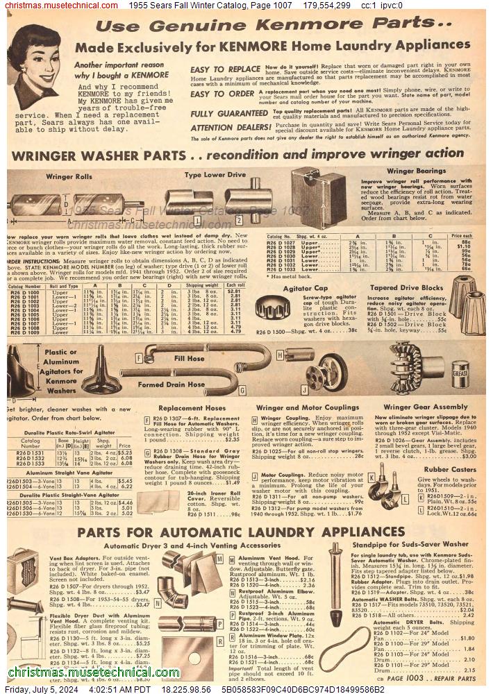 1955 Sears Fall Winter Catalog, Page 1007