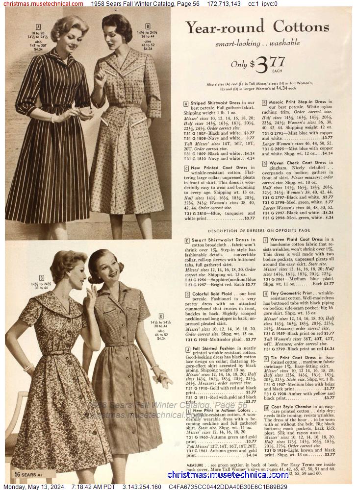 1958 Sears Fall Winter Catalog, Page 56
