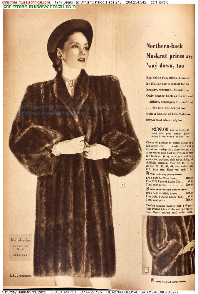 1947 Sears Fall Winter Catalog, Page 218