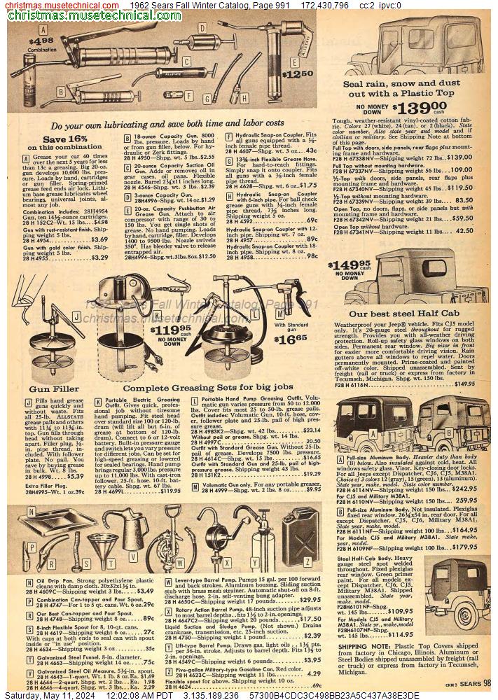 1962 Sears Fall Winter Catalog, Page 991