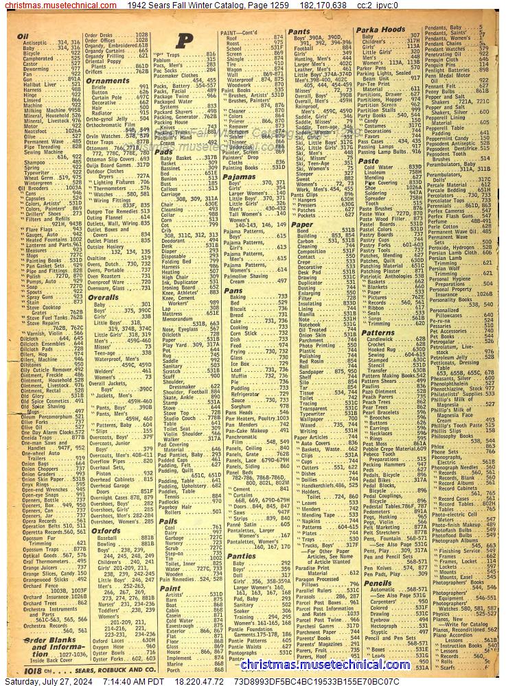 1942 Sears Fall Winter Catalog, Page 1259