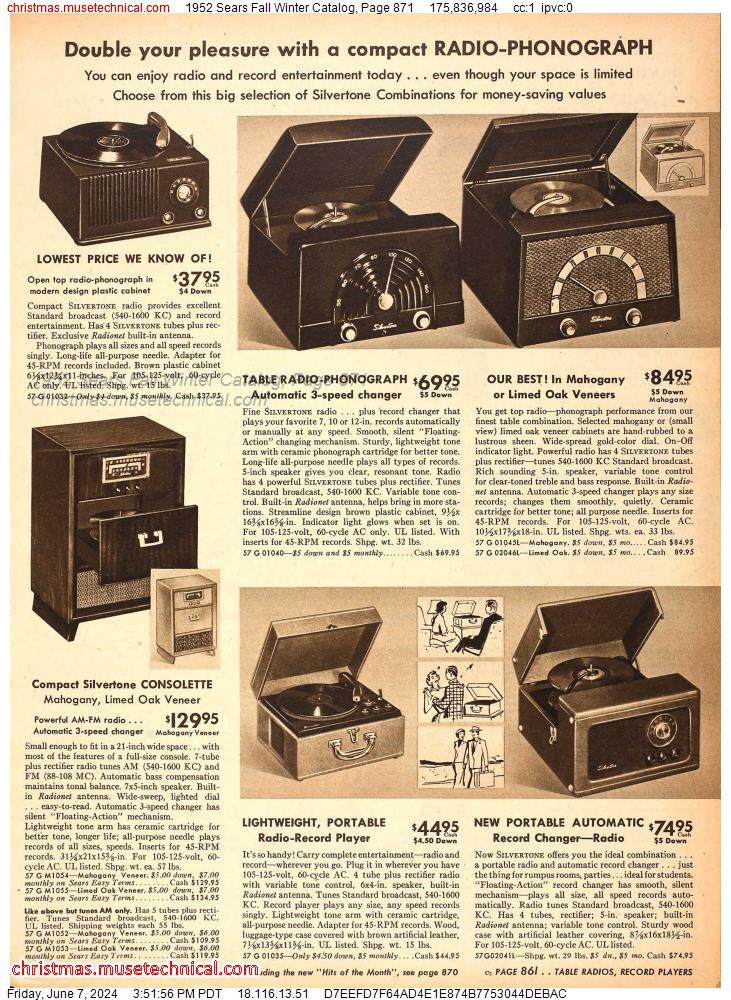 1952 Sears Fall Winter Catalog, Page 871