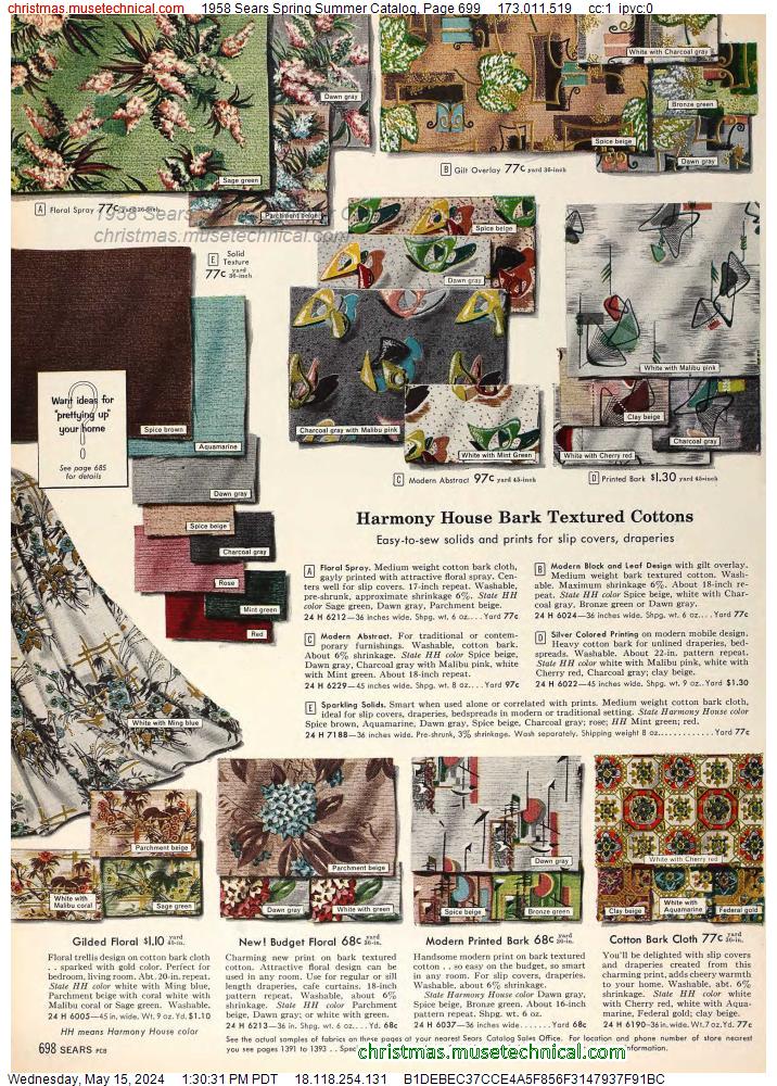 1958 Sears Spring Summer Catalog, Page 699