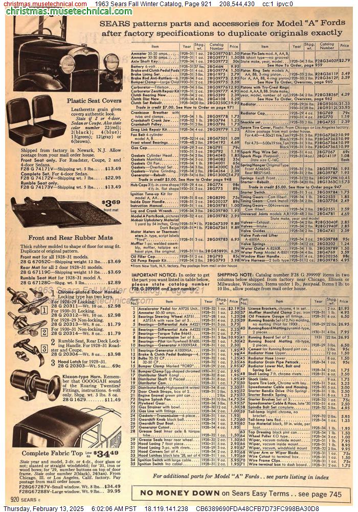 1963 Sears Fall Winter Catalog, Page 921