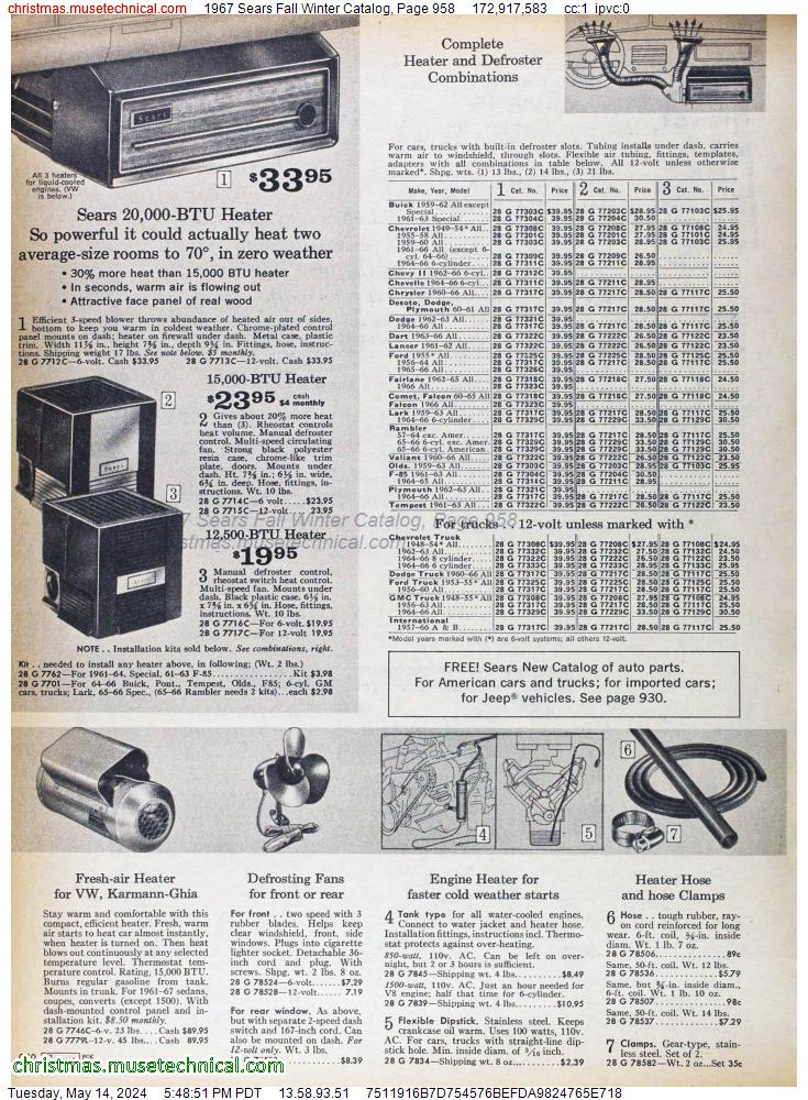 1967 Sears Fall Winter Catalog, Page 958