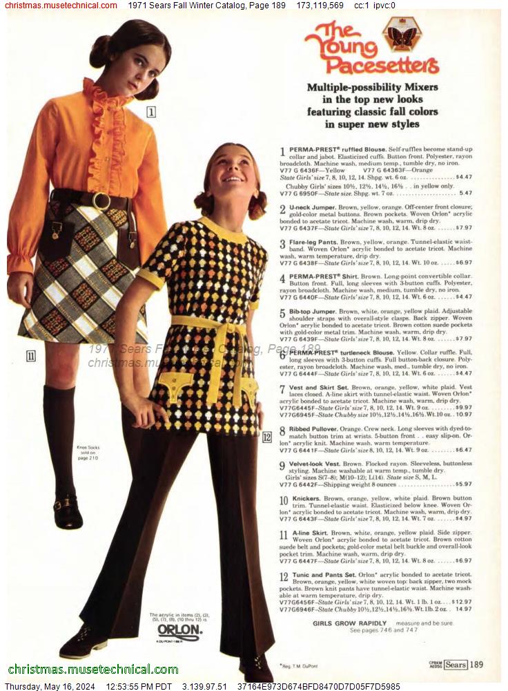 1971 Sears Fall Winter Catalog, Page 189