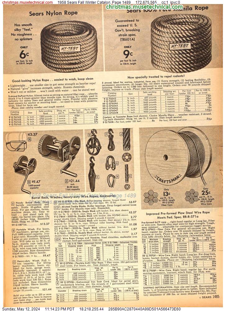 1958 Sears Fall Winter Catalog, Page 1489