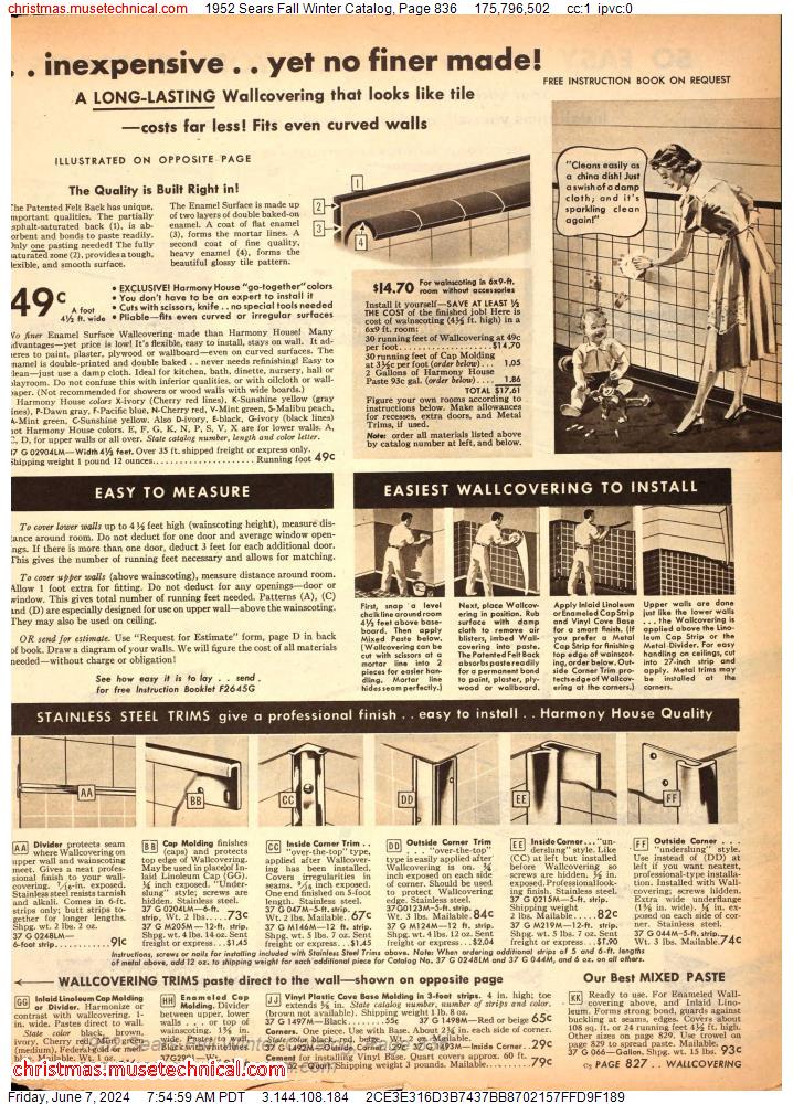 1952 Sears Fall Winter Catalog, Page 836