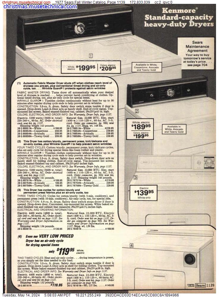 1977 Sears Fall Winter Catalog, Page 1139