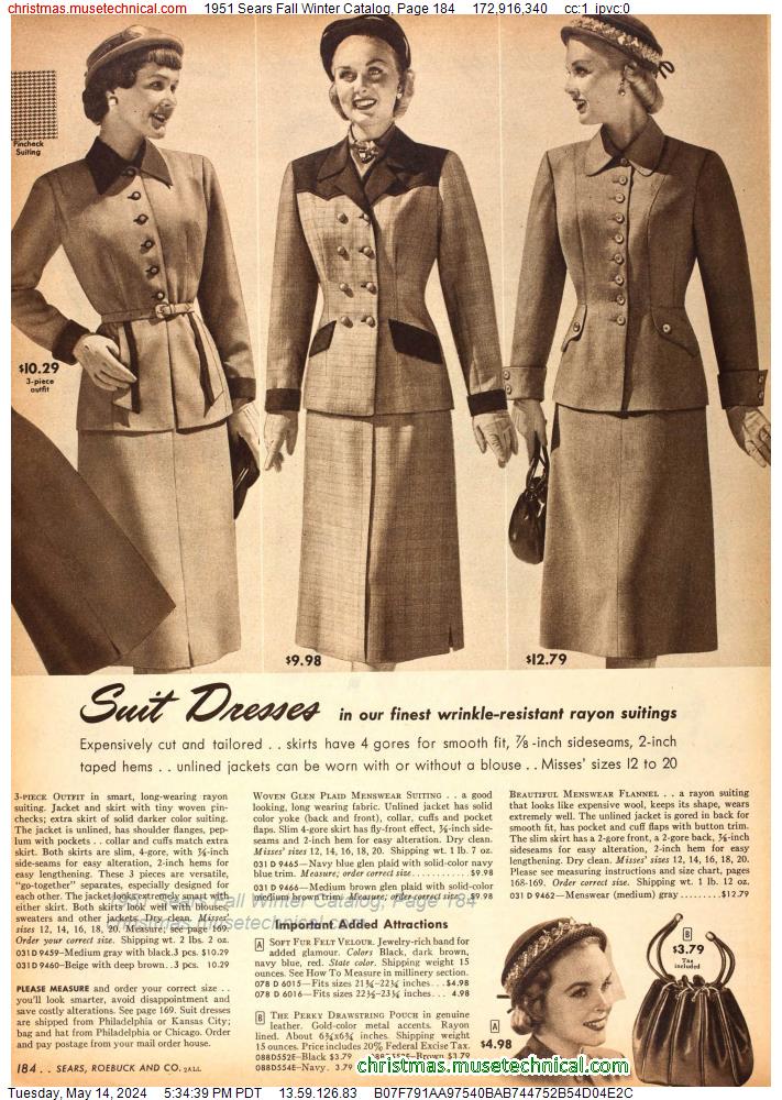 1951 Sears Fall Winter Catalog, Page 184