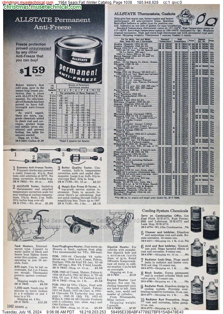 1964 Sears Fall Winter Catalog, Page 1038