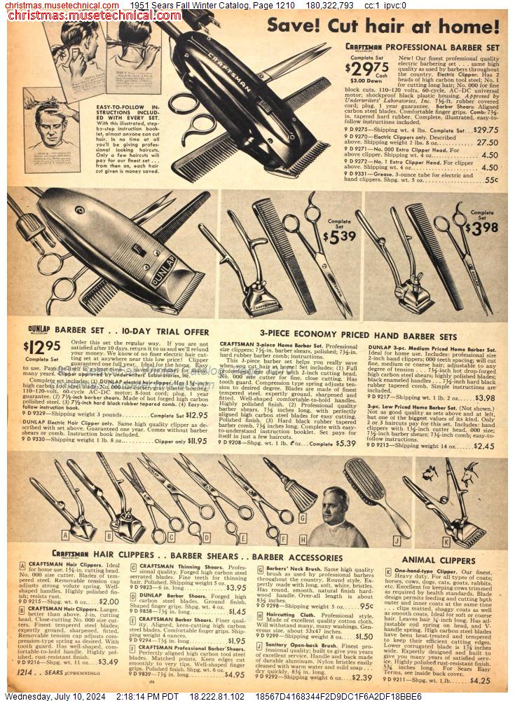 1951 Sears Fall Winter Catalog, Page 1210
