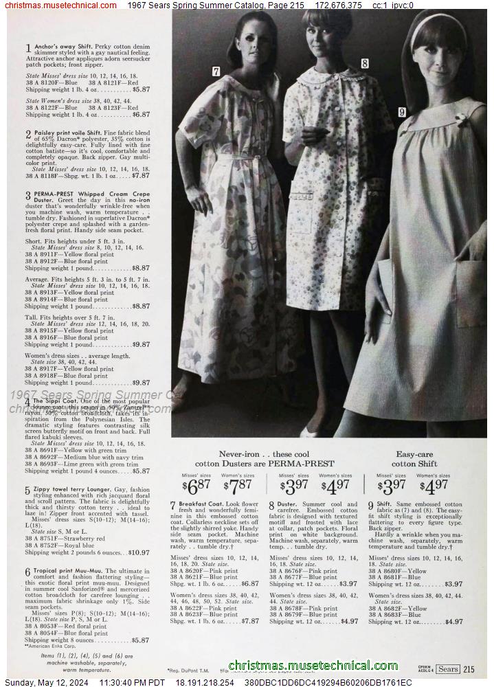 1967 Sears Spring Summer Catalog, Page 215