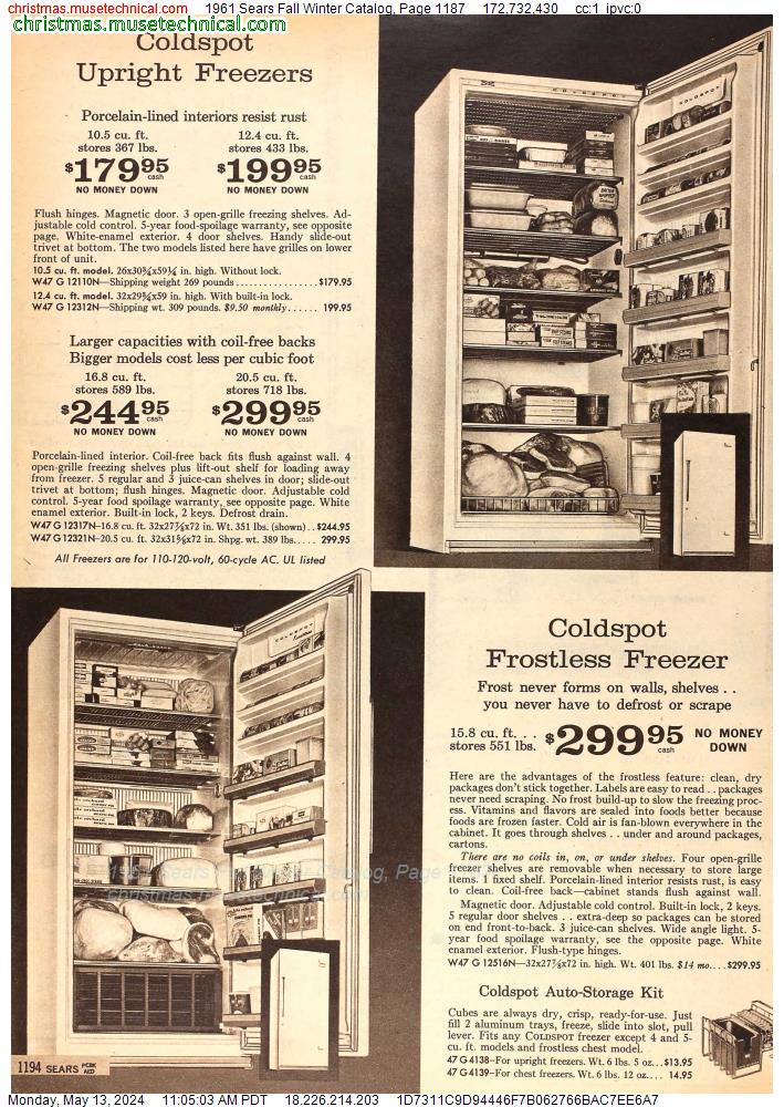 1961 Sears Fall Winter Catalog, Page 1187