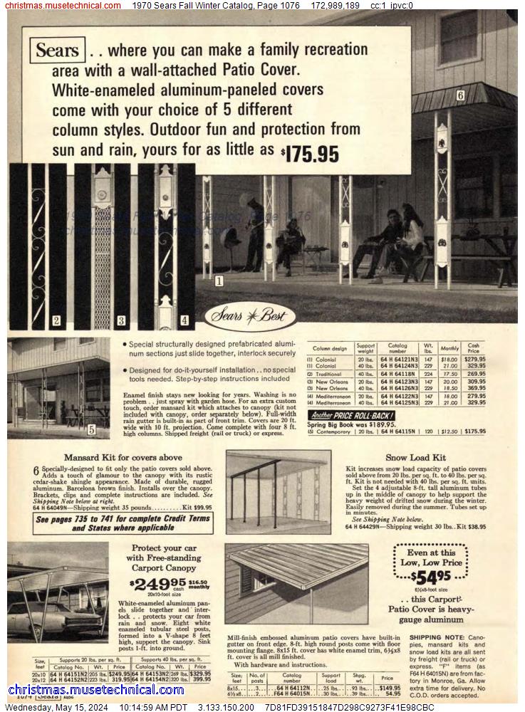 1970 Sears Fall Winter Catalog, Page 1076