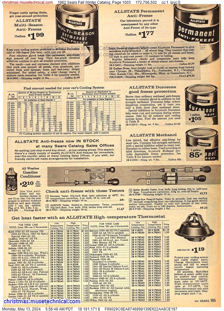 1962 Sears Fall Winter Catalog, Page 1003