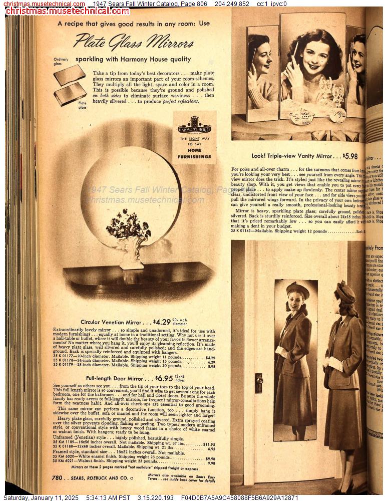 1947 Sears Fall Winter Catalog, Page 806