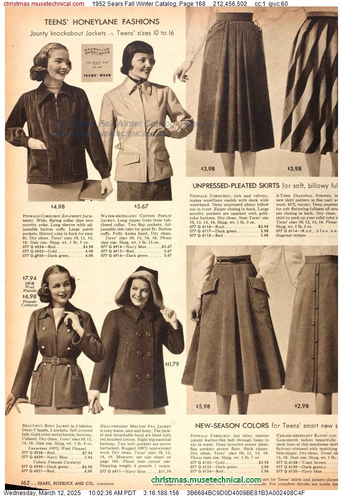 1952 Sears Fall Winter Catalog, Page 168