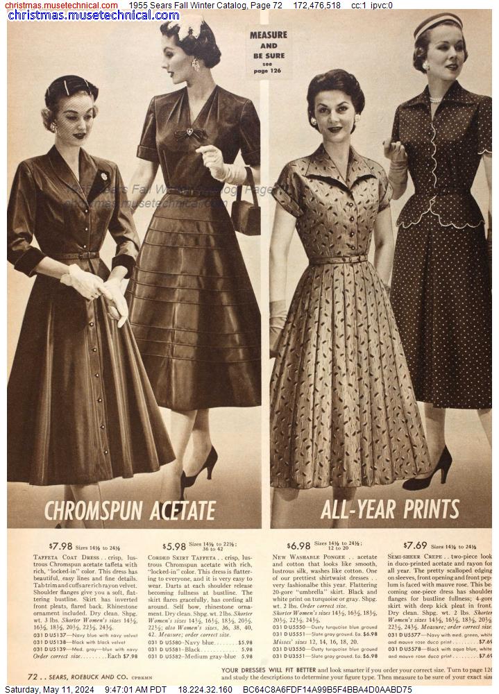 1955 Sears Fall Winter Catalog, Page 72