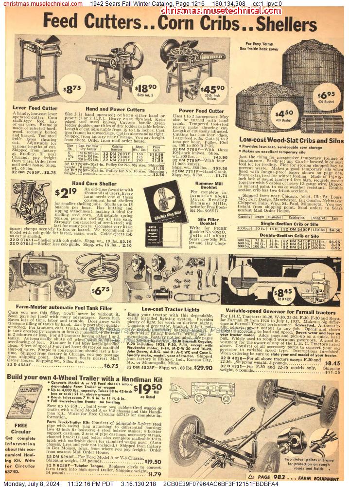 1942 Sears Fall Winter Catalog, Page 1216