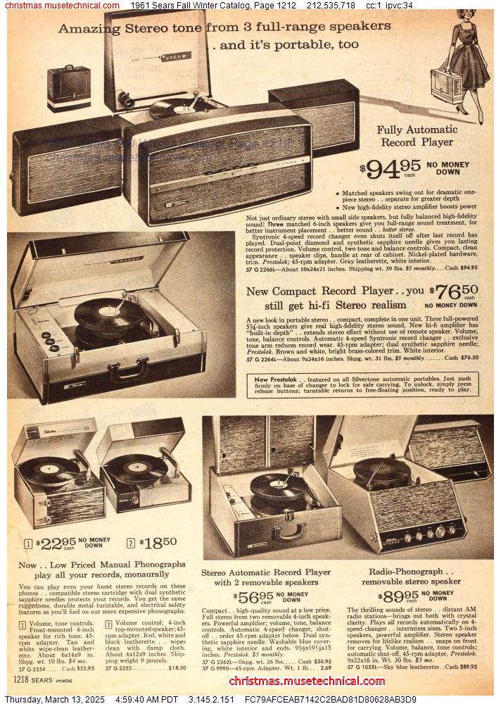 1961 Sears Fall Winter Catalog, Page 1212