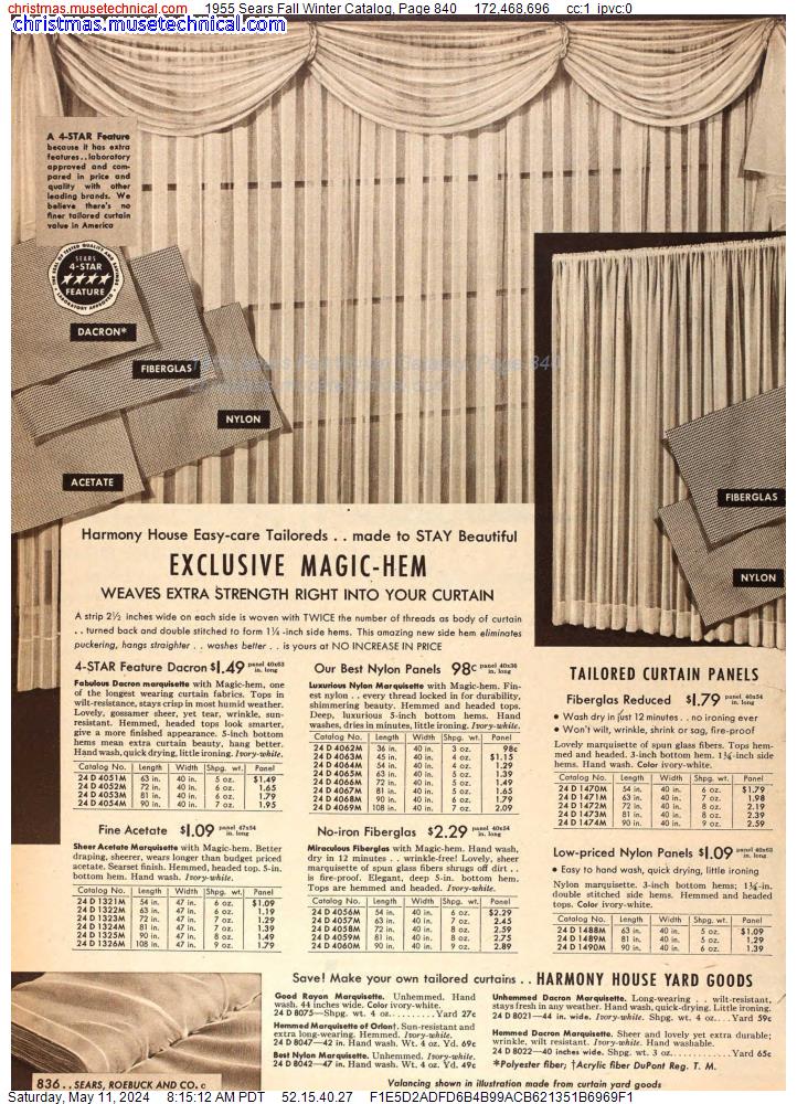 1955 Sears Fall Winter Catalog, Page 840