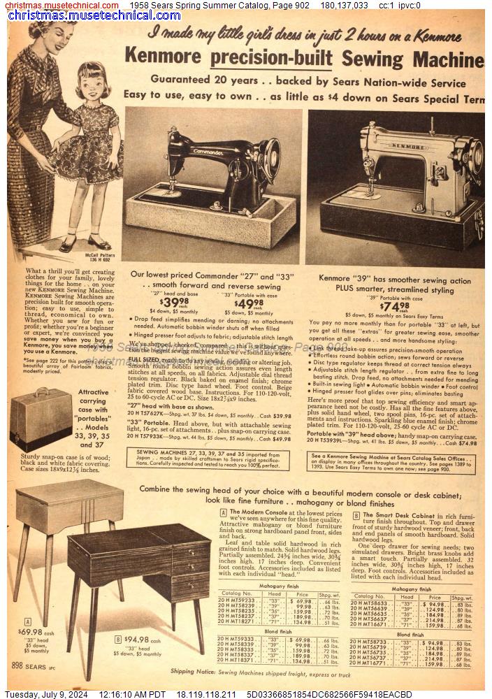 1958 Sears Spring Summer Catalog, Page 902