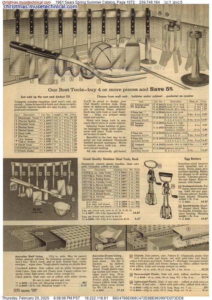 1961 Sears Spring Summer Catalog, Page 1072