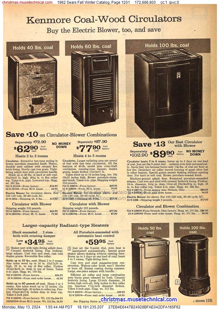 1962 Sears Fall Winter Catalog, Page 1201