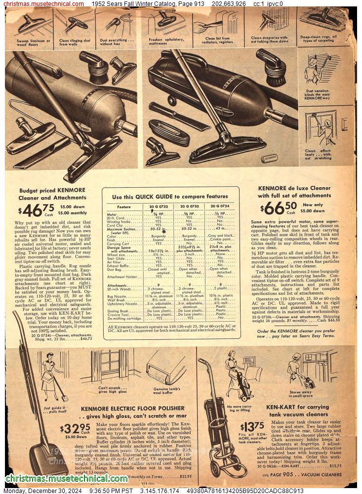 1952 Sears Fall Winter Catalog, Page 913