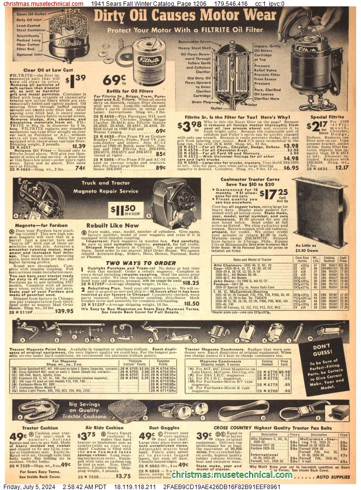 1941 Sears Fall Winter Catalog, Page 1206