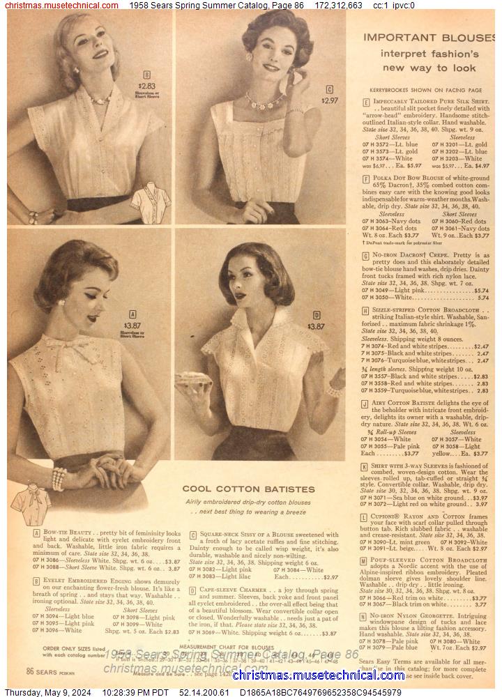 1958 Sears Spring Summer Catalog, Page 86