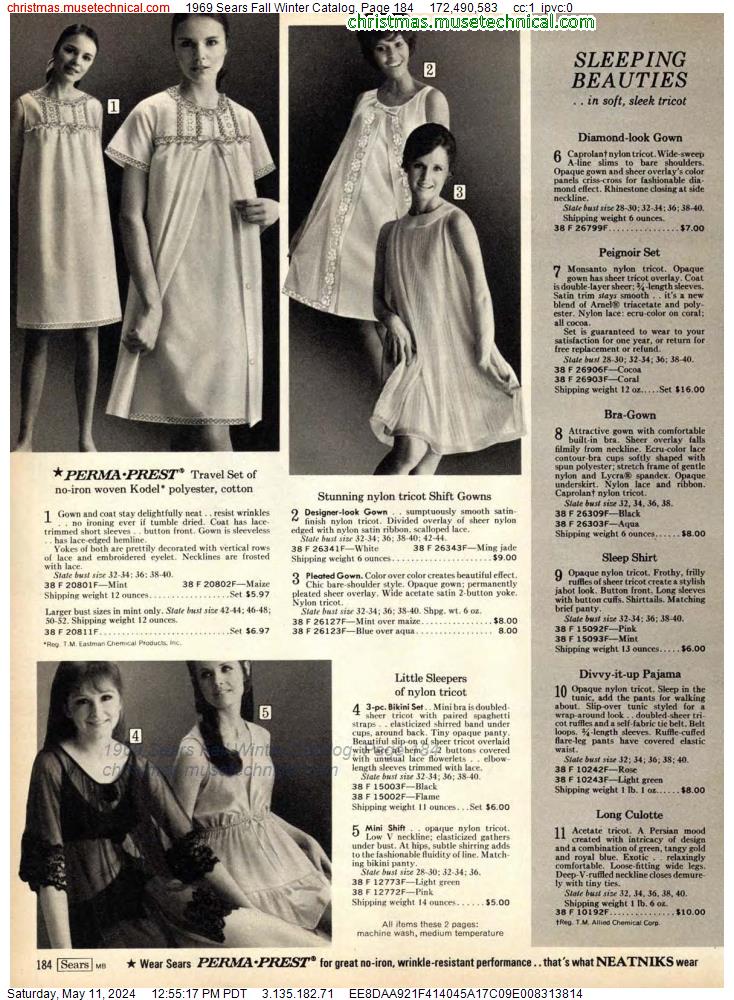 1969 Sears Fall Winter Catalog, Page 184