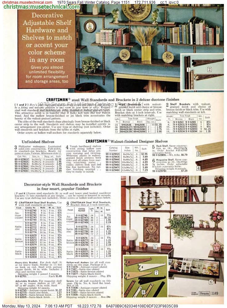 1970 Sears Fall Winter Catalog, Page 1151