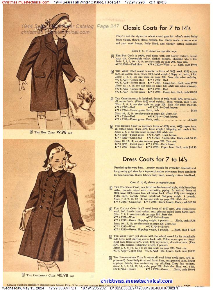 1944 Sears Fall Winter Catalog, Page 247