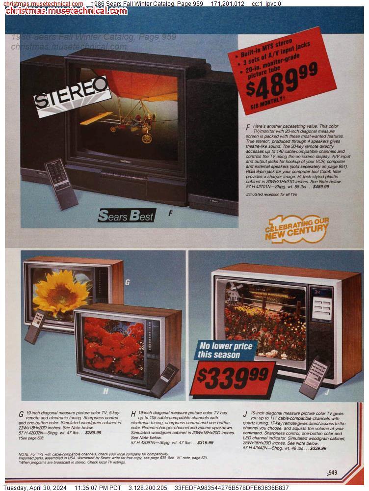 1986 Sears Fall Winter Catalog, Page 959